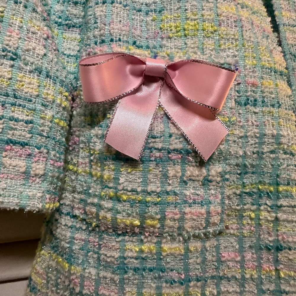 Bonnie Baby Pastel Boucle Coat with Pink Bows and Dress - Picture 12 of 12